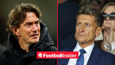 Thomas Frank on the sidelines, with Steve Parish in the stands at Crystal Palace