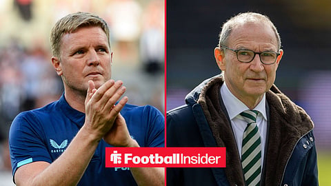 Celtic manager Martin O'Neill with former Newcastle manager Eddie Howe claps inset