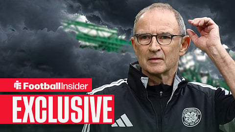 Martin O'Neill, Celtic manager, looks on at Parkhead surrounded by dark clouds