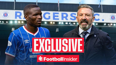 Football Insider exclusive as Rangers defender Olwethu Makhanya and manager Derek McInnes stand next to each other at Ibrox.