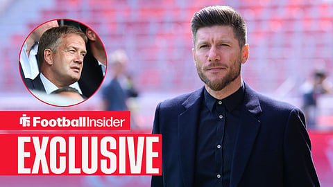 Football Insider exclusive as Scotland boss Sebastien Pocognoli stares towards SFA chief executive Ian Maxwell, who watches from a circular inset.