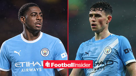 Divin Mubama of England U21, wearing a Man City kit, during the England U21 vs Republic of Ireland U21 / Phil Foden of Manchester City during the Manchester City v Fulham Premier League match at the Etihad Stadium, Manchester, England on 11 February 2026