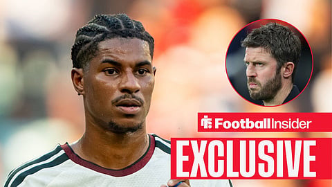 Man United forward Marcus Rashford with manager Michael Carrick inset