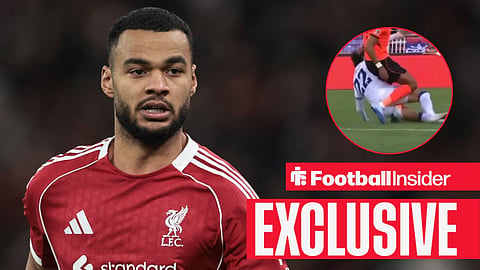Cody Gakpo of Liverpool during the Premier League match Liverpool vs Wolverhampton Wanderers at Anfield, Liverpool, United Kingdom, 27th December 2025 / Sasa Lukic scythes down Cody Gakpo during Serbia vs Netherlands on 27 September 2026