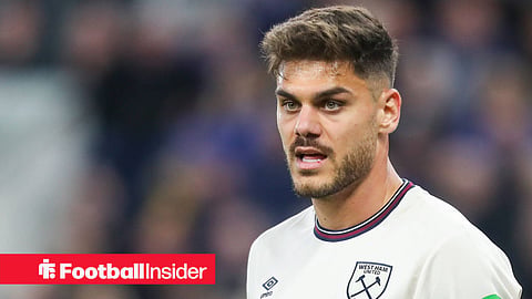 Konstantinos Mavropanos Of West Ham during the Everton FC v West Ham United FC English Premier League match at Hill Dickinson Stadium, Liverpool, England, United Kingdom on 29 September 2025