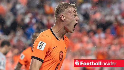 Tottenham defender Jan Paul van Hecke shouts while playing for the Netherlands