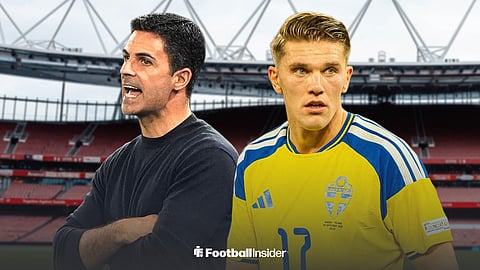 Mikel Arteta barking orders next to Viktor Gyokeres at the Emirates Stadium