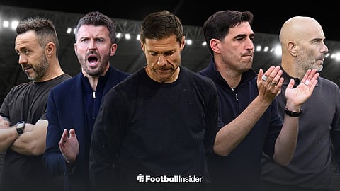 Left to right, Roberto De Zerbi, Michael Carrick, Xabi Alonso, Andoni Iraola and Enzo Maresca