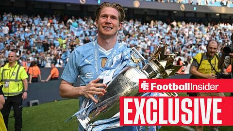 Former Man City midfielder Kevin De Bruyne holds the Premier League trophy