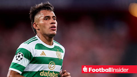 Camilo Duran of Qarabag FK, wearing a 26-27 Celtic home kit, looks on during the UEFA Champions League 2025-26 League Phase MD3 match between Athletic Club and Qarabag FK at San Mames on October 22, 2025