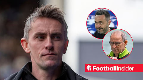Kieran McKenna on the sidelines, with Roberto De Zerbi and Martin O'Neill in circular insets