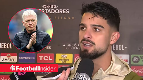 Palmeiras' Jose 'Flaco' Lopez in an interview with TNT Sports / David Moyes, Manager of Everton, applauds the fans following the Everton vs Sunderland Premier League match at Hill Dickinson Stadium, Liverpool