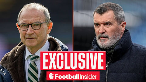 Football Insider exclusive as Celtic manager Martin O'Neill stares across a split image towards Roy Keane.