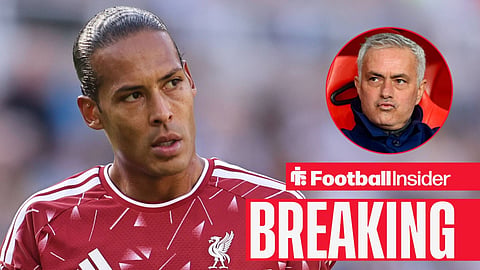 Virgil van Dijk in action for Liverpool, with Jose Mourinho in a circular inset