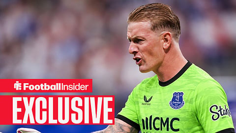 Jordan Pickford of England, donning an Everton 26-27 goalkeeper kit, reacts during the FIFA World Cup 2026 semi final football match between England and Argentina