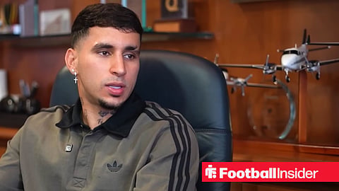 Olympiacos' Gustavo Puerta speaks in an interview after his move from Racing Santander