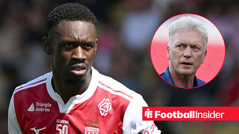 Folarin Balogun in action for Monaco, with David Moyes in a circular inset