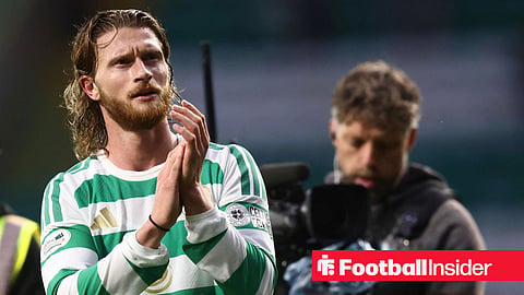 Celtic versus Dundee Kasper Hogh of Celtic applauds the fans at the end of the match 