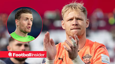 Aaron Ramsdale in action for Southampton, with Jordan Pickford in a circular inset