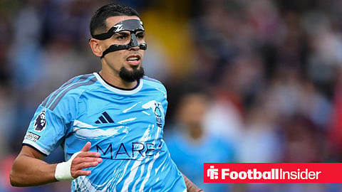 Daniel Munoz of Nottingham Forest during the Premier League match between Aston Villa and Nottingham Forest at Villa Park in Birmingham, on September 12, 2026