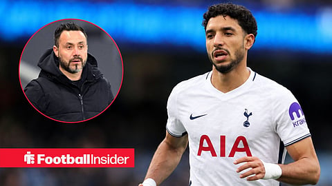 Manchester City versus Salford City, Omar Marmoush of Manchester City in a 26-27 Tottenham Hotspur kit / Tottenham manager Roberto De Zerbi looks on from the sidelines