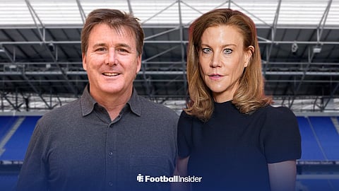 Everton owner Dan Friedkin standing with Amanda Staveley at the Hill Dickinson Stadium