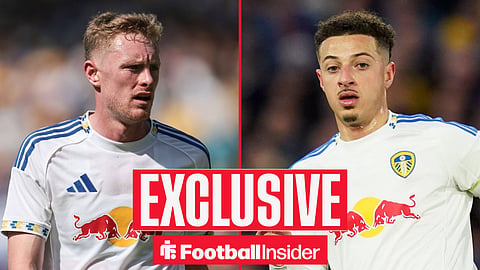 Sean Longstaff in action for Leeds on the left with Ethan Ampadu playing for Leeds on the right