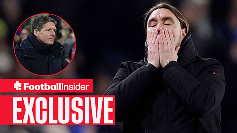 Daniel Farke manager of Leeds United reacts to a missed chance during the Leeds United vs Manchester City Premier League match at Elland Road, Leeds / Oliver Glasner Manager of Crystal Palace. - Crystal Palace v ACF Fiorentina, UEFA Conference League, Quarter Final, 1st Leg, Selhurst Park Stadium