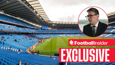 A general view of the Etihad Stadium on a matchday / Prime Minister Andy Burnham speaks to Beth Rigby in a Sky News interview