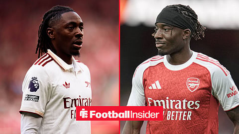 Eberechi Eze on the left for Arsenal and Noni Madueke in action for Arsenal on the right