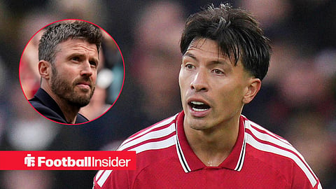 Lisandro Martinez in action for Man United, with Michael Carrick in a circular inset