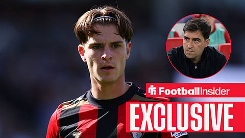Alex Scott in action for Bournemouth with Andoni Iraola in circular inset