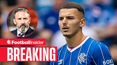 Badredine Bouanani in action for Rangers, with Derek McInnes in a circular inset