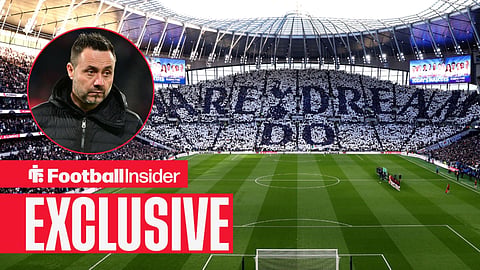 A general view of the Tottenham Hotspur Stadium before kick-off / Tottenham Hotspur manager Roberto De Zerbi watches on from the sidelines