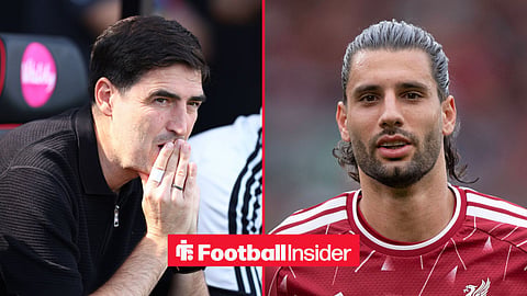 Liverpool manager Andoni Iraola looks nervous with Dominik Szoboszlai inset