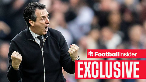 Aston Villa manager Unai Emery celebrates a victory on the pitch