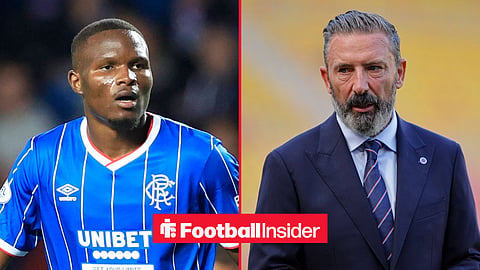 Olwethu Makhanya in action for Rangers, with Derek McInnes on the sidelines