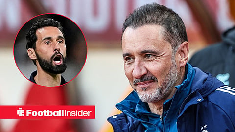 Vitor Pereira on the sidelines at Nottingham Forest, with Fulham boss Alvaro Arbeloa in a circular inset