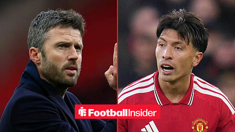 Michael Carrick on the sidelines, with Lisandro Martinez in action for Man United