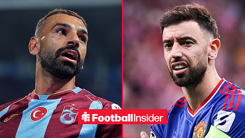 Trabzonspor winger Mohamed Salah with Man United midfielder Bruno Fernandes
