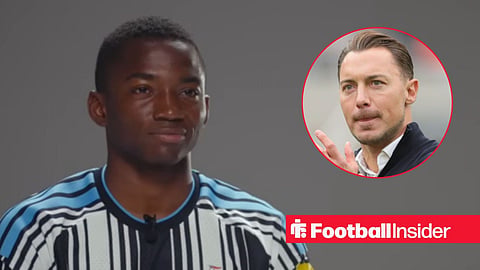 Bazoumana Toure in an interview for Newcastle, with Matthias Jaissle in a circular inset