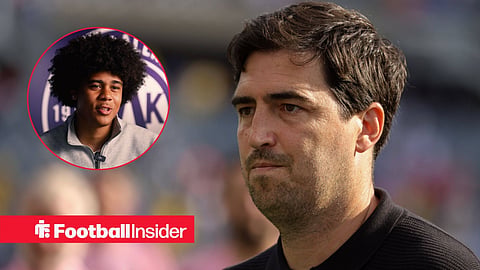 Andoni Iraola on pitch with Ifeanyi Ndukwe in an interview left inset