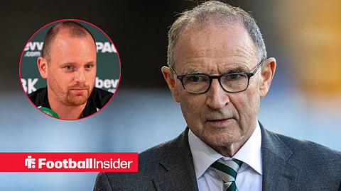 Martin O'Neill on sideline with Marink Reedijk in press conference left inset