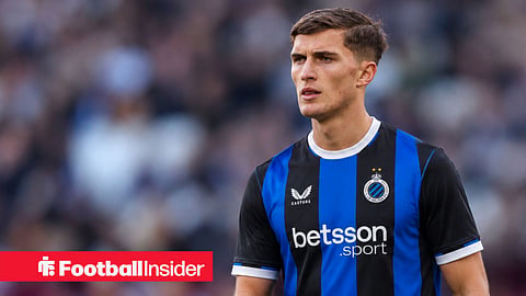 Freddie Potts of West Ham, wearing a Club Brugge 26-27 home kit, during the West Ham United vs Newcastle United Premier League match at the London Stadium, London