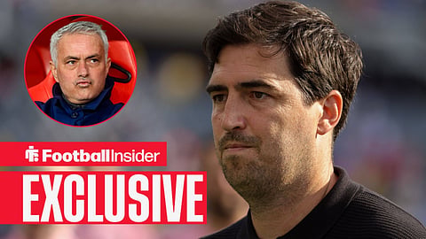 Andoni Iraola on pitch with Jose Mourinho left inset on bench