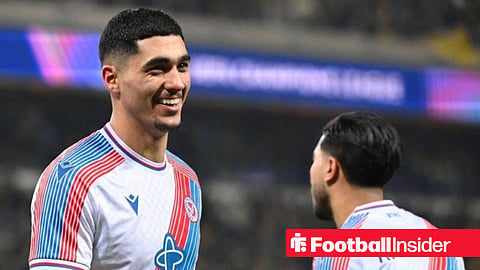 Khalaili Anan midfielder of Union Saint-Gilloise, wearing a Crystal Palace 26-27 home kit, celebrates after scoring during the UEFA Champions League 2025/26 League Phase MD8 match between Royale Union Saint-Gilloise and Atalanta on January 28, 2026