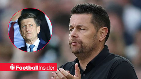 Pierre Sage on the sidelines at Crystal Palace, with Steve Parish in a circular inset