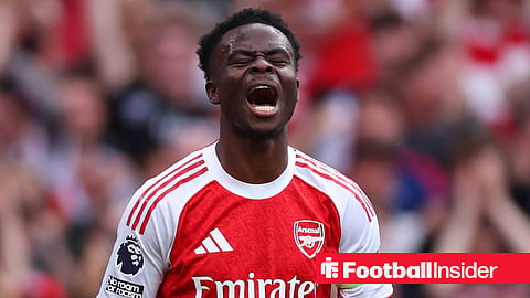 Arsenal winger Bukayo Saka shouts during a game 
