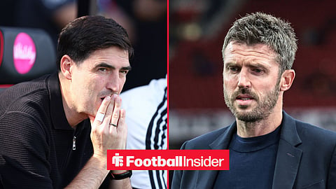 Liverpool manager Andoni Iraola with Man United manager Michael Carrick inset