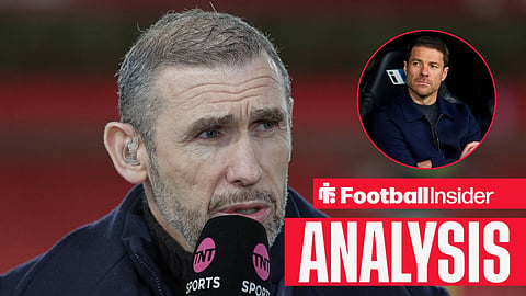 Martin Keown doing punditry for TNT Sports with Xabi Alonso in circular inset
